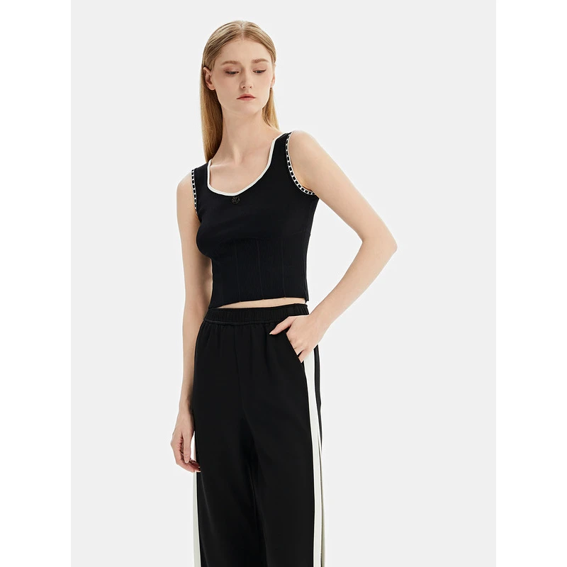 莱芙·艾迪儿【李小冉同款】通勤显瘦运动短款休闲针织背心1V1B12164