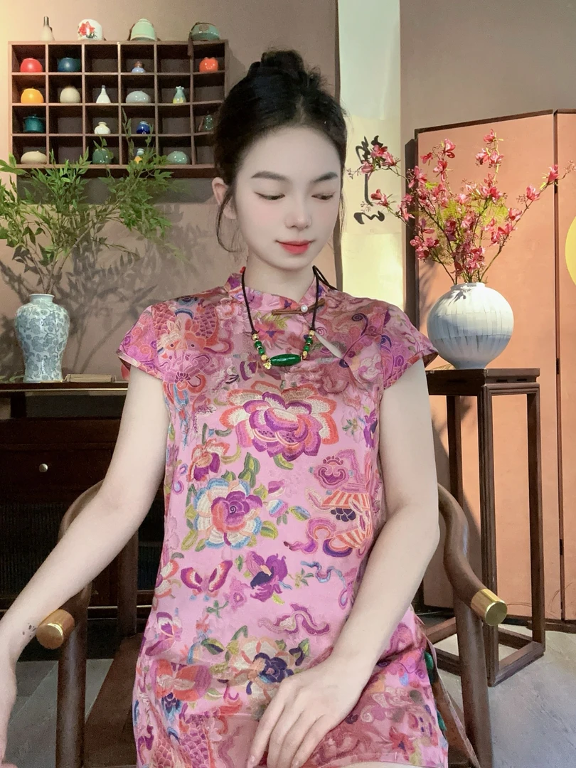 《深圳佐漫》Z0506翡翠云海 新中式人丝提花气质旗袍式上衣