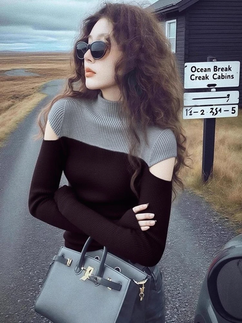 2025冬季高级感超好看软糯慵懒风减龄独特别致松弛感拼接针织衫女