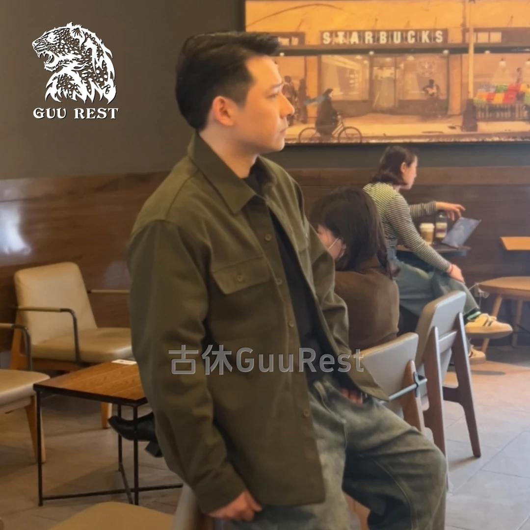 GuuRest工程师衬衫纯棉500克重磅双口袋复古休闲衬衣春秋季百搭Z