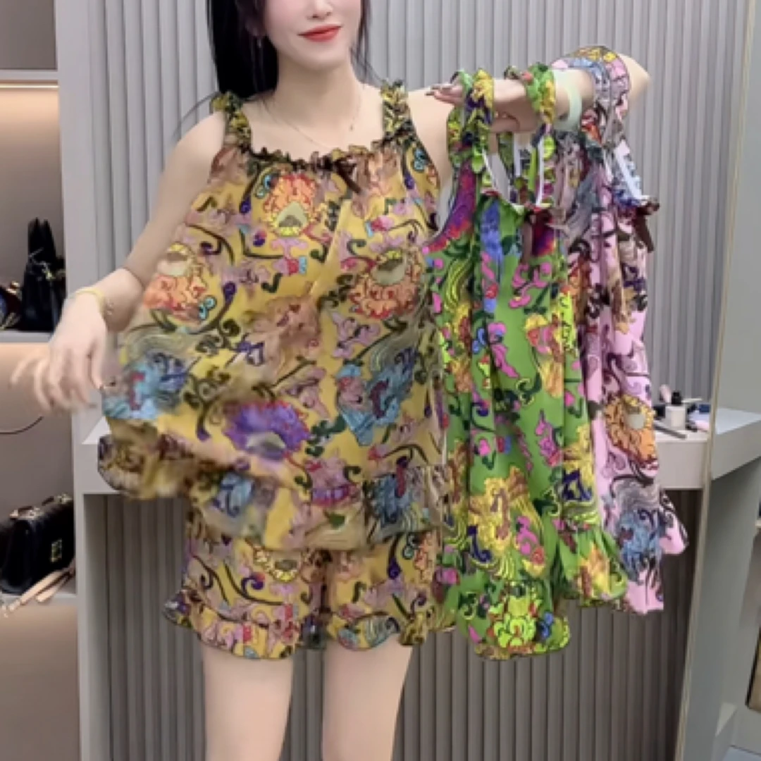 吊带背心短裤睡衣套装夏季新款宽松舒适家居服女新款