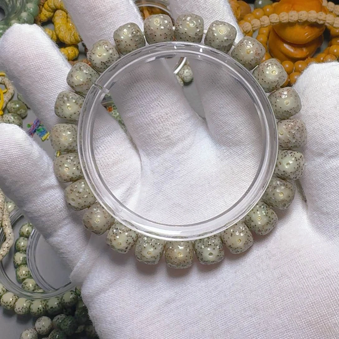 神***鸭星月菩提手串原生态石玉料手工龙鳞糯冰