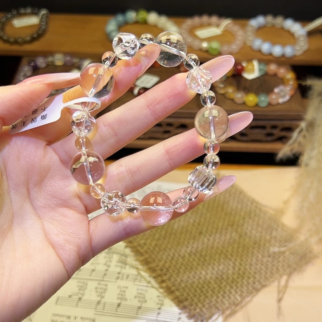水晶银S925镀金镶嵌手串白1499