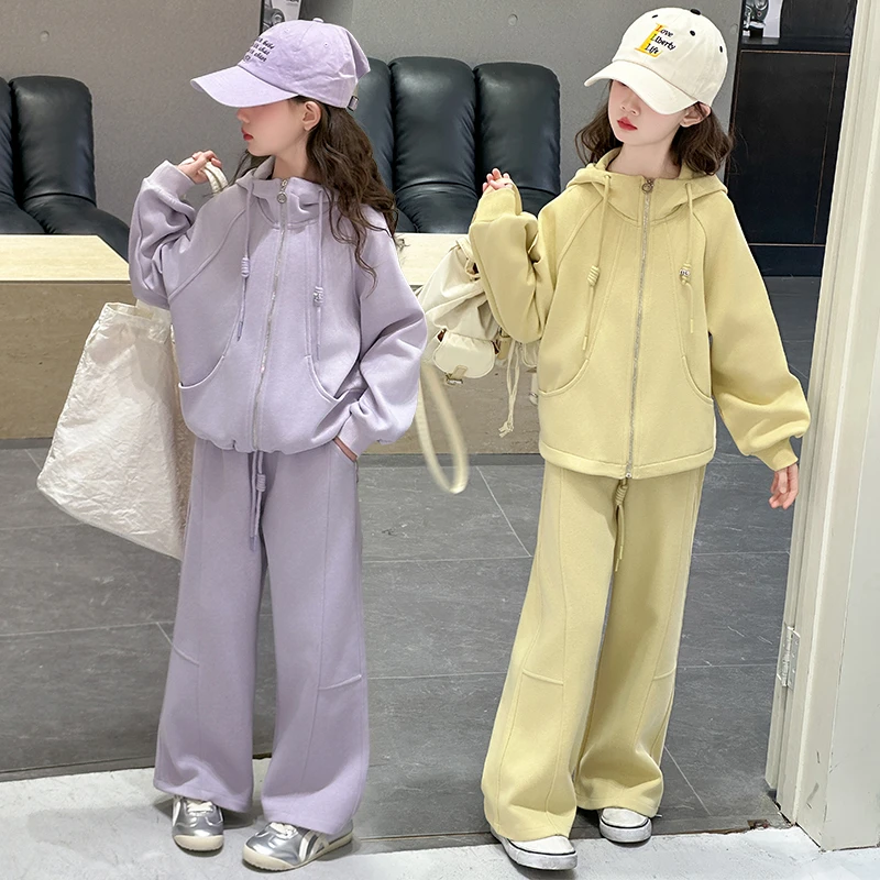 女童秋季2025新款6-12岁中大童卫衣连帽时尚运动小女孩韩版两件套