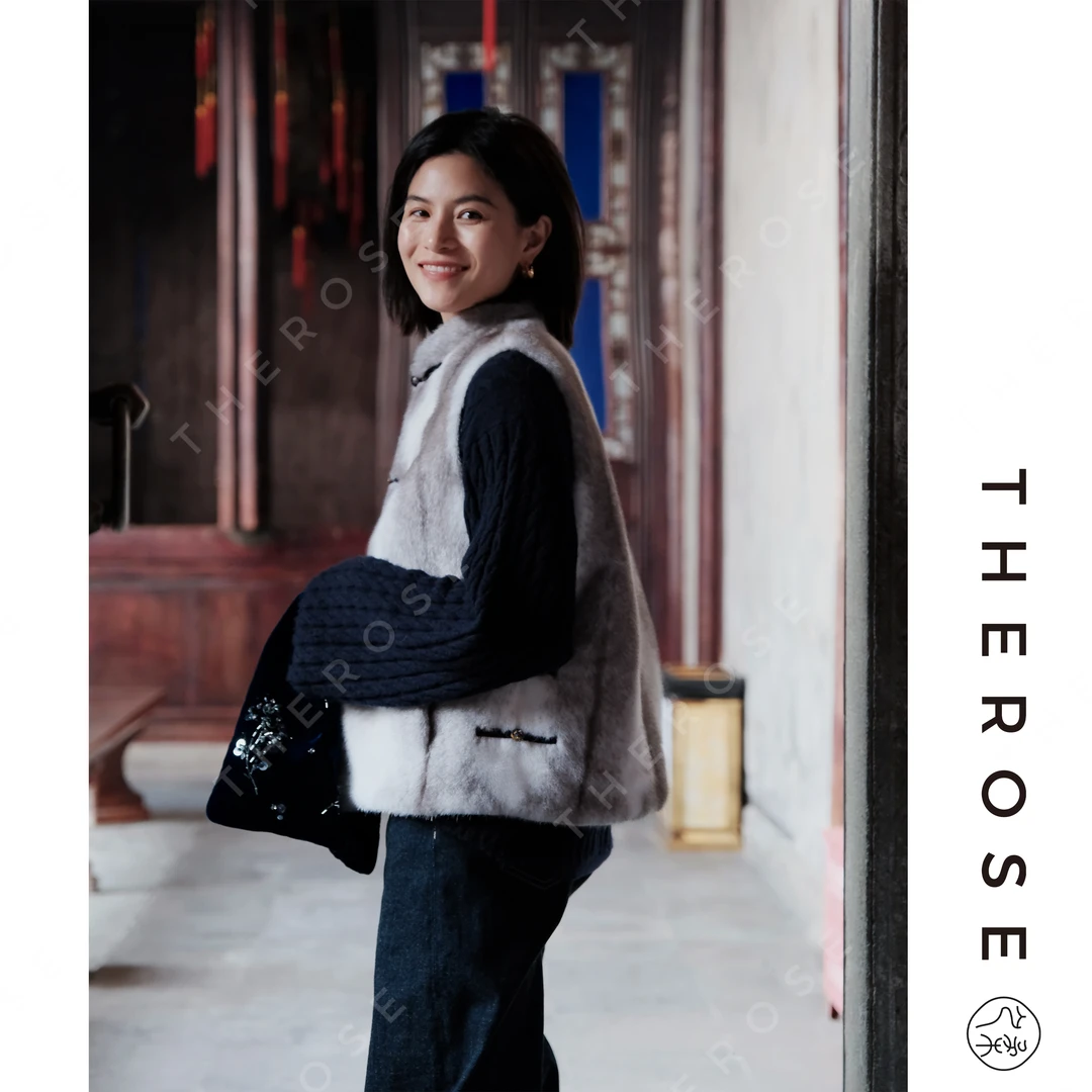 之柔【马上有福*传承系列】哥本哈根进口十字水貂拼宋锦两面穿马甲