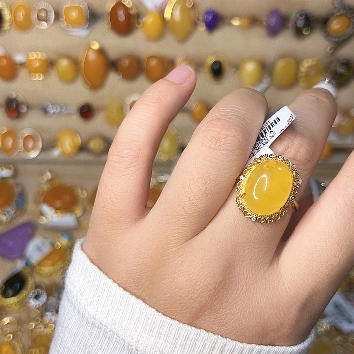 蜜蜡银S925镶嵌戒指