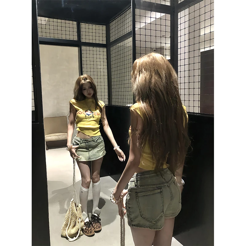 【七颗虾滑】2025新款夏季直筒低腰美式复古辣妹牛仔裙裤573#
