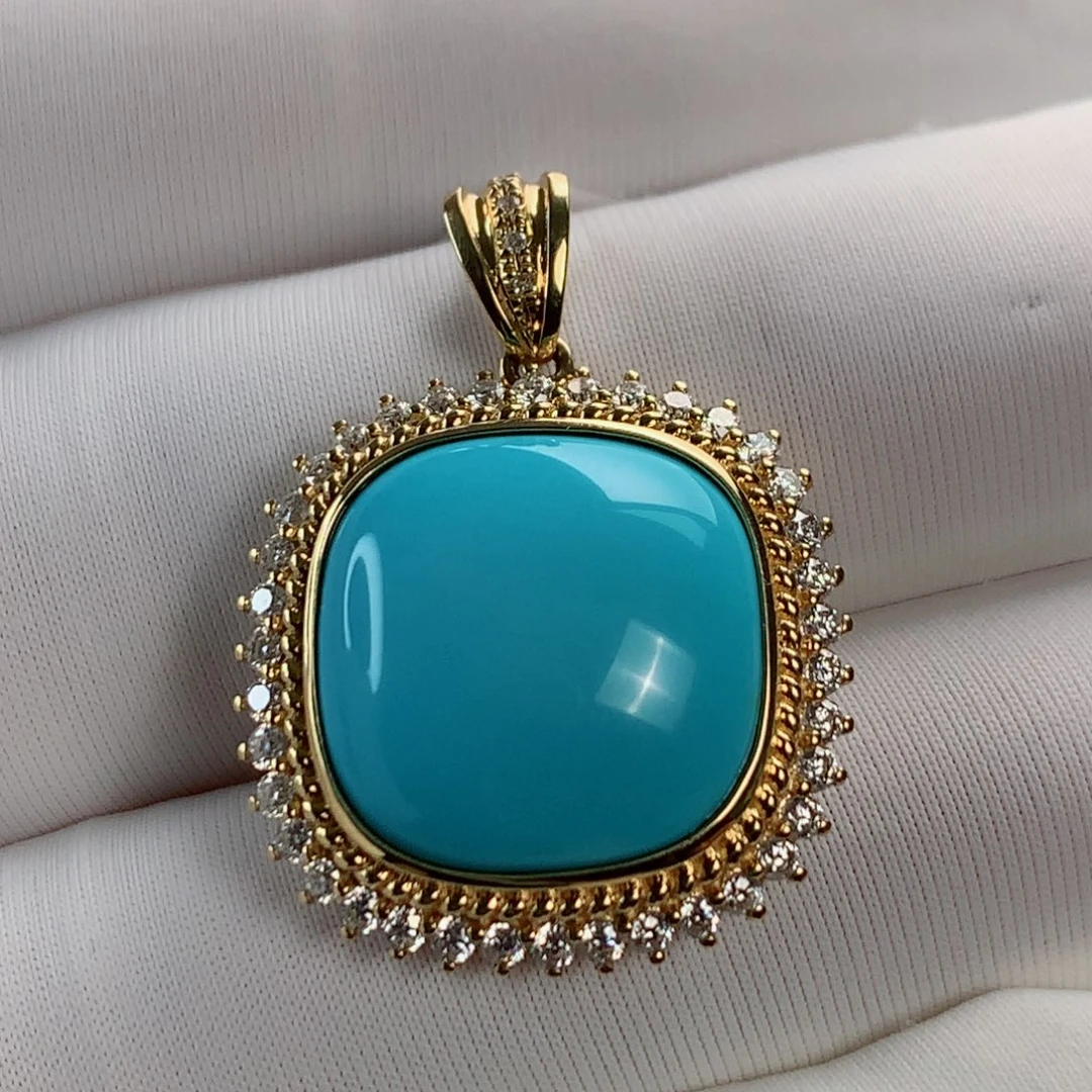 绿松石挂件18K金镶嵌