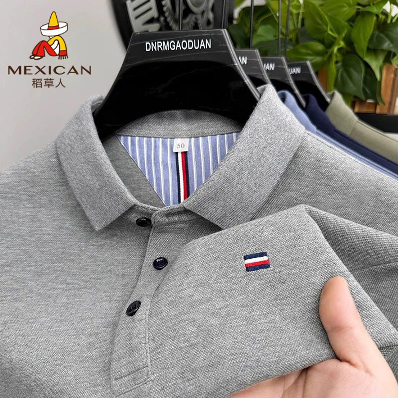 Mexican/稻草人中年翻领POLO衫男时尚休闲长袖t恤商务上衣爸爸装