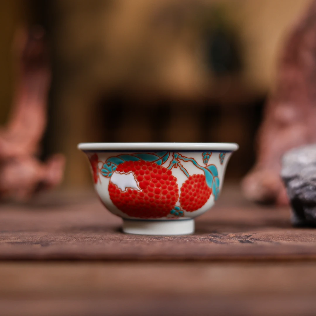 【斋居】立勤堂红绿彩荔枝压手杯60cc（EHY-B-018）