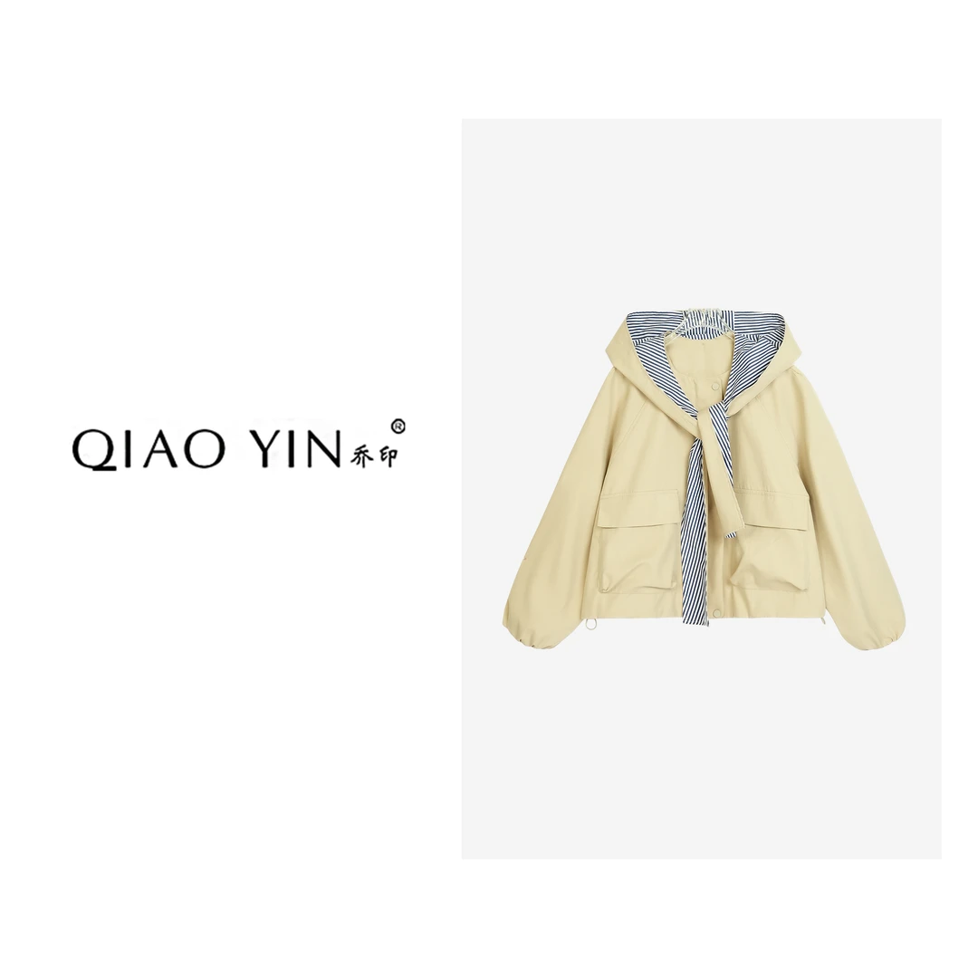 QIAO YIN“外套“时尚女短外套秋季休闲宽松连帽韩式QY28407