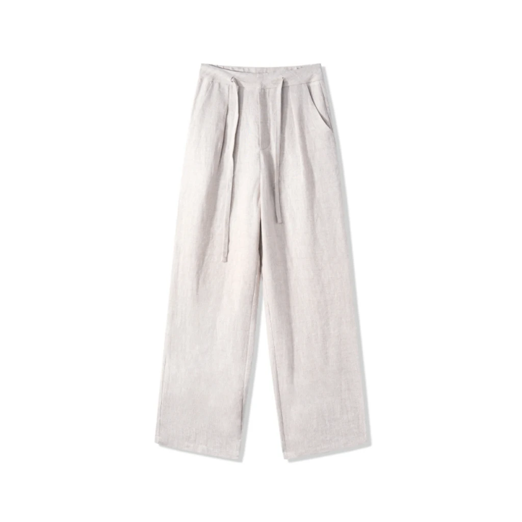 【涵姐推荐】100%亚麻夏季高腰薄款休闲直筒轻职风休闲裤洋气慵懒风