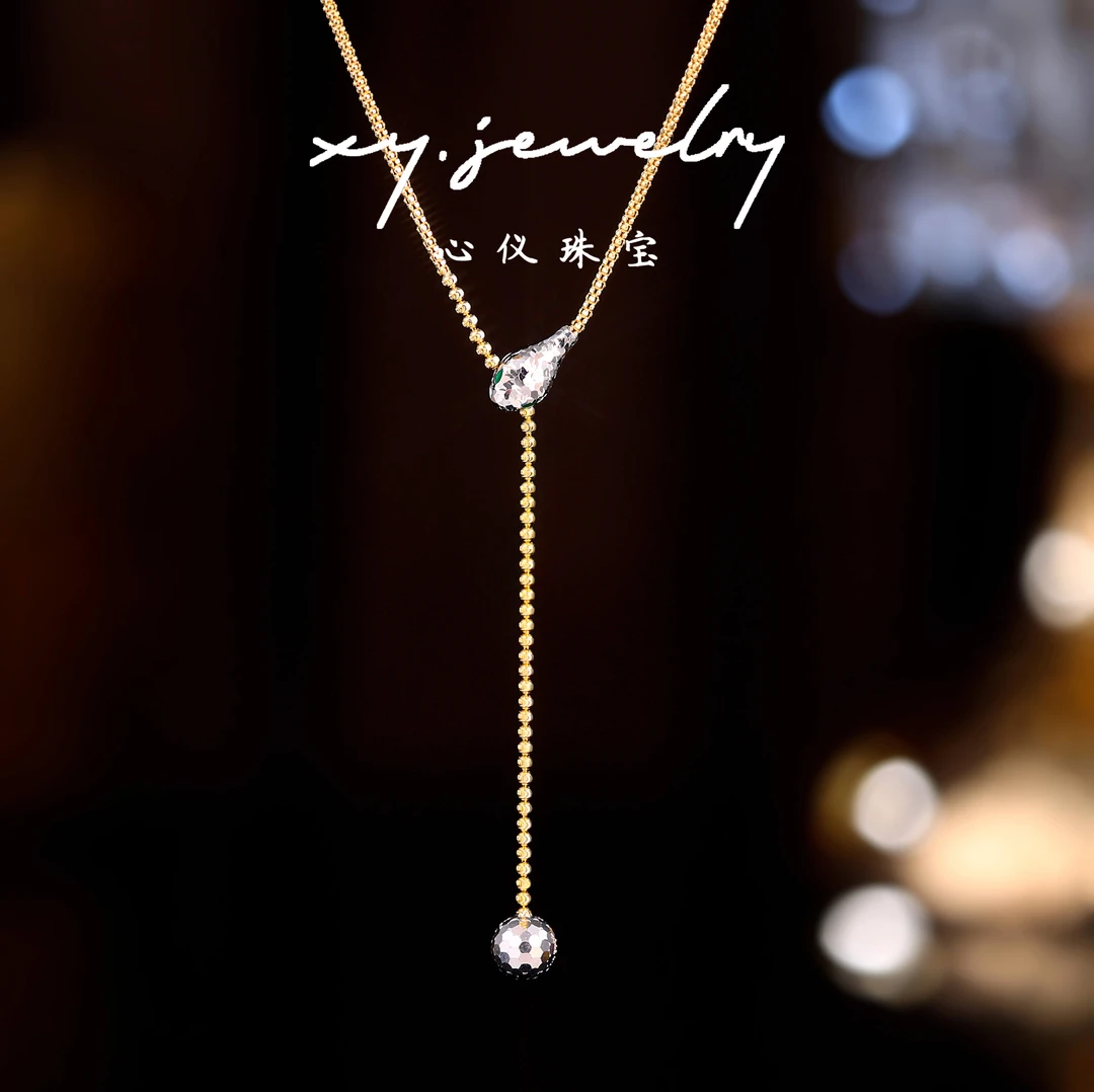 【心仪珠宝】18k金进口灵蛇Y字项链/卡1.6MM/长度50cm/轻奢多退少补