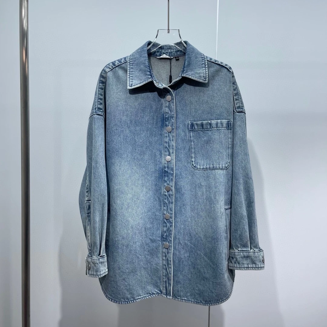 云艾诺丝商场同款2025春季新款休闲显瘦廓形牛仔衬衫外套上衣女