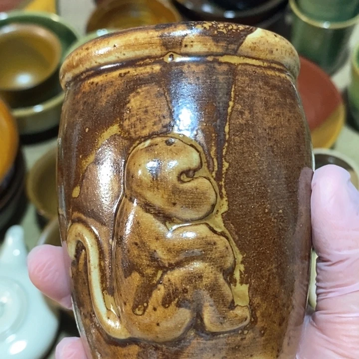 瓷片磁州窑窑变猴子茶杯