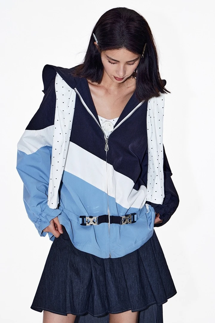 0722制造后花园*拼接连帽卫衣外套女春秋款