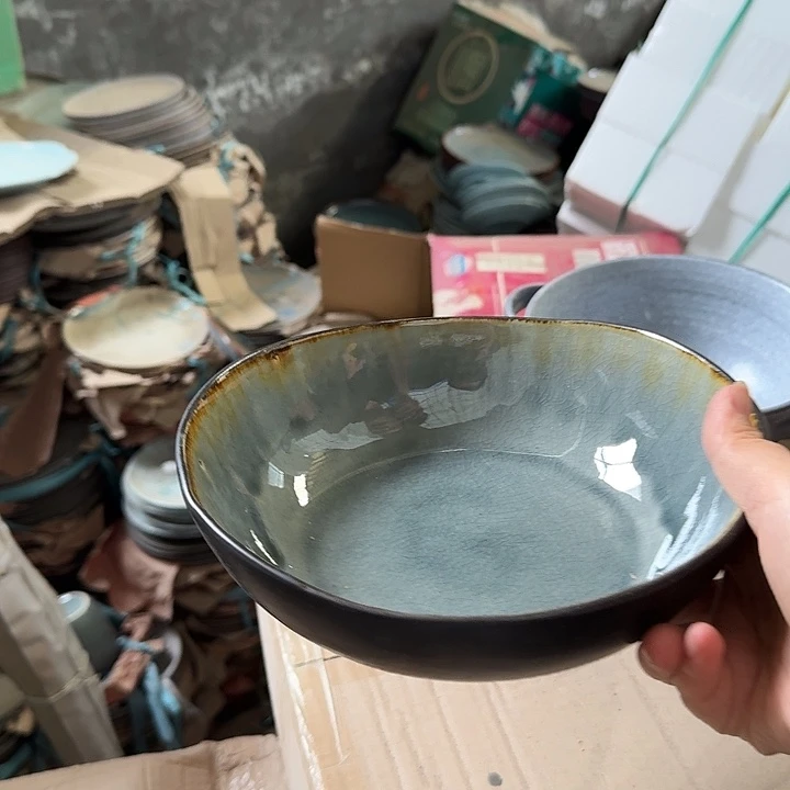 搪瓷冰裂窑变异形船碗