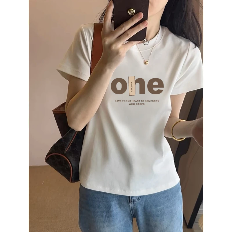 2025新款女装正肩短袖t恤韩版时尚百搭减龄洋气白色圆领上衣夏季