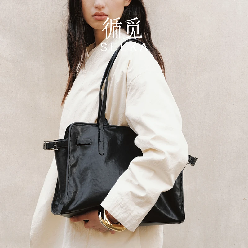 循觅本真 时光托特包大容量植鞣头层牛皮2025新款通勤单肩公文包