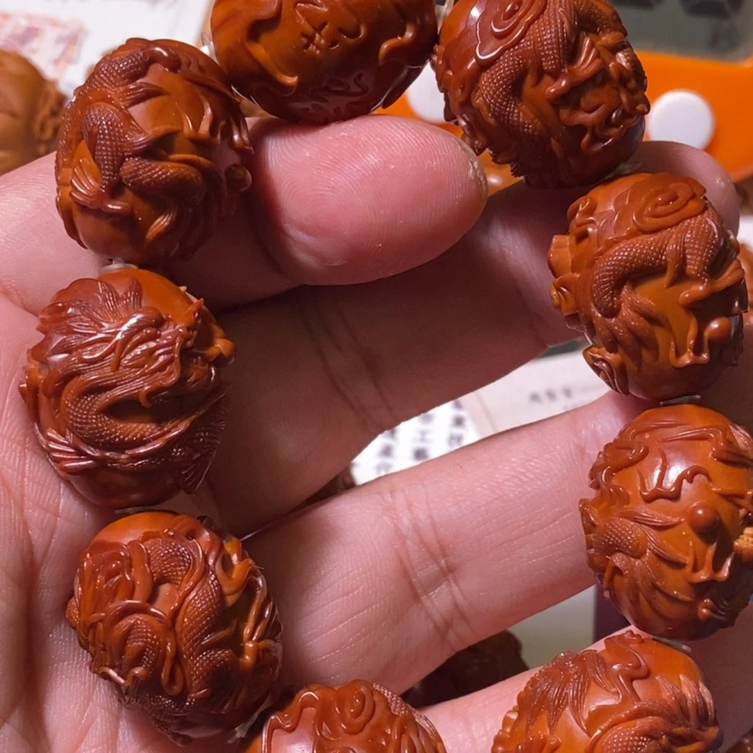 艺***店橄榄核手串/手链核雕九龙