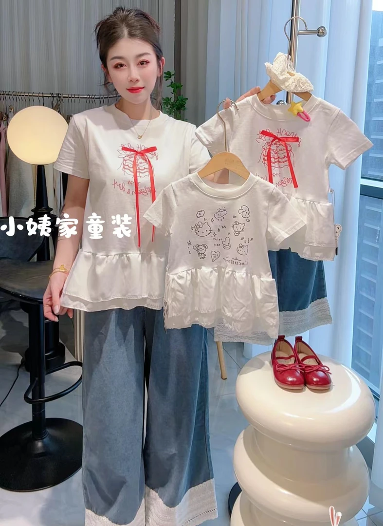 2025女童可爱夏季T恤上衣kt猫女童短袖女宝可爱洋气