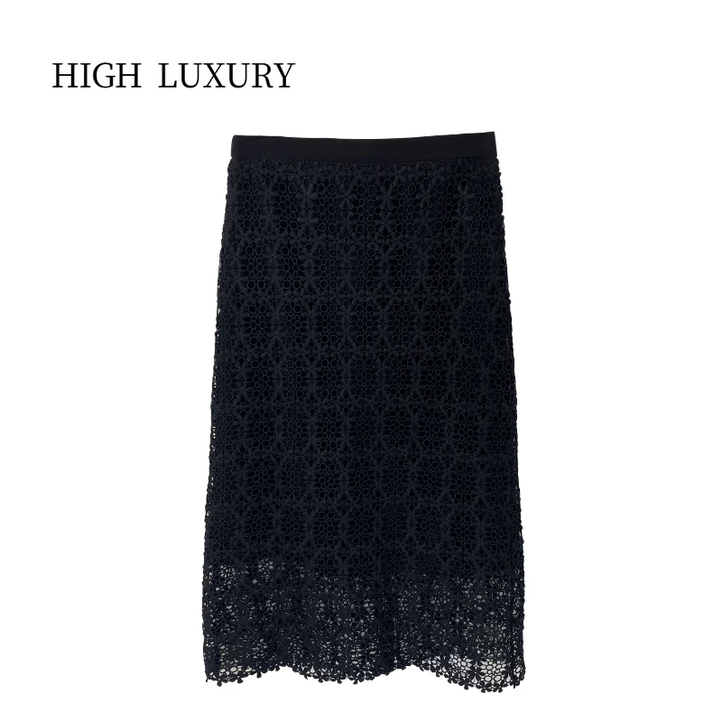 优雅常青珍藏品西班牙黑蕾丝半身腰裙（231067）