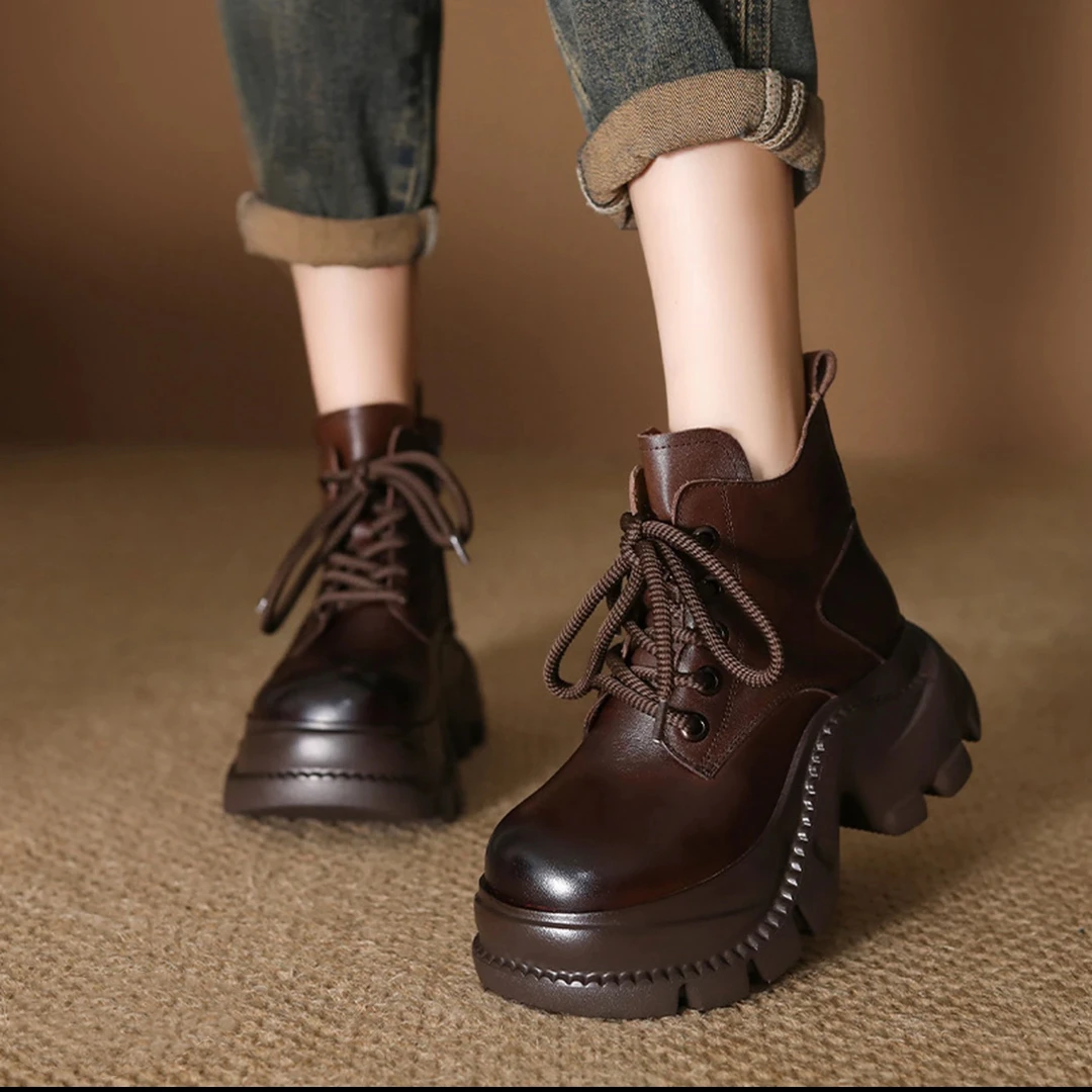 厚底马丁靴女2025秋冬新款小个子超高跟增高女靴子英伦风真皮短靴