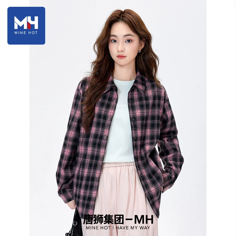 唐狮集团MH格纹衬衫女2025秋季新款时尚百搭正肩上衣休闲长袖外套