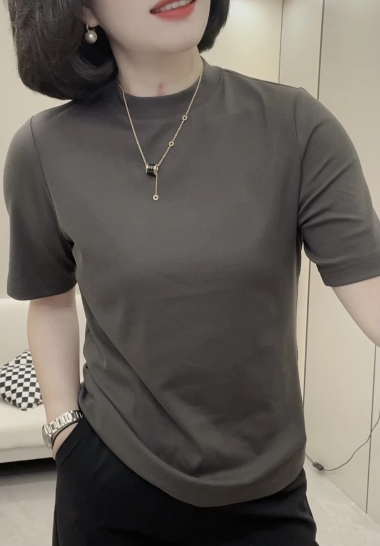 安潮秀（清库存）A 2206秋季新款百搭显瘦半高领短袖