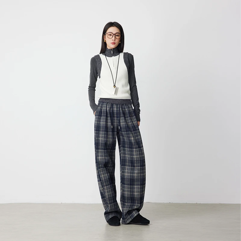 ATUMU「卫裤系列」暖冬上新 丨松紧腰加绒格子镰刀休闲裤AT357