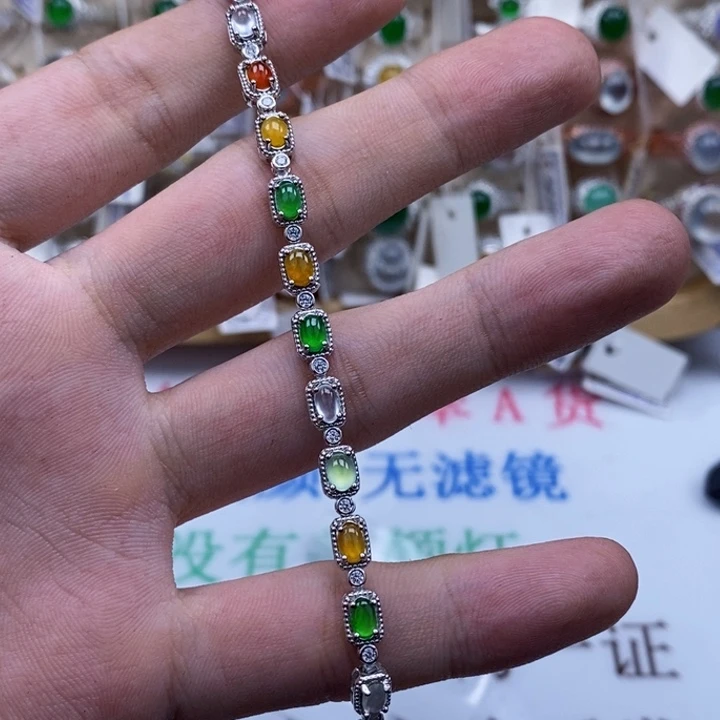 翡翠戒指银S925镶嵌天然缅甸翡翠a货