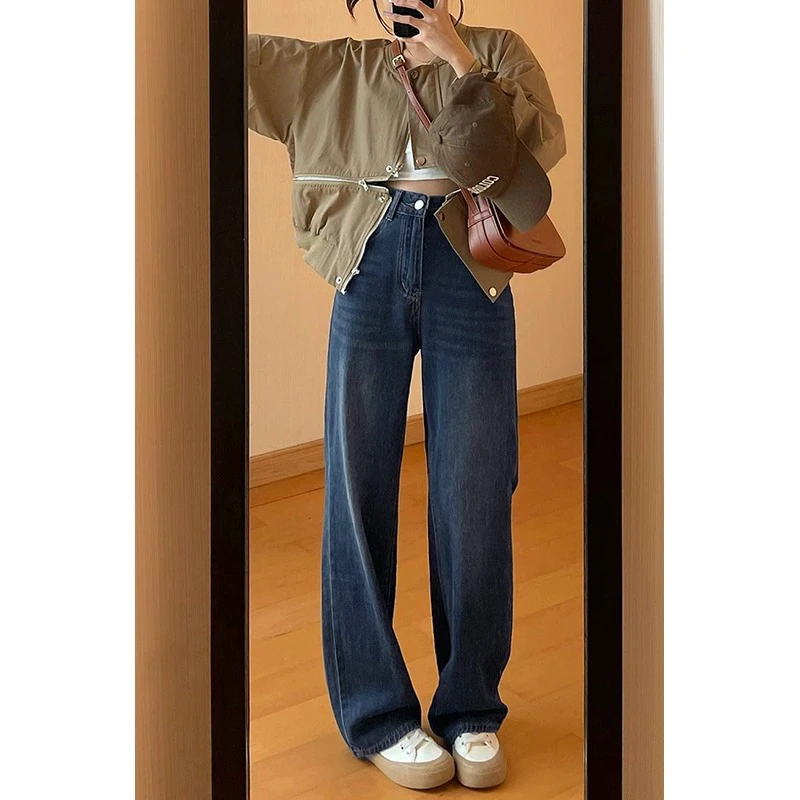 韩嘟集【夏款上新】设计感窄版直筒裤女2025高腰百搭古梨形大码女装