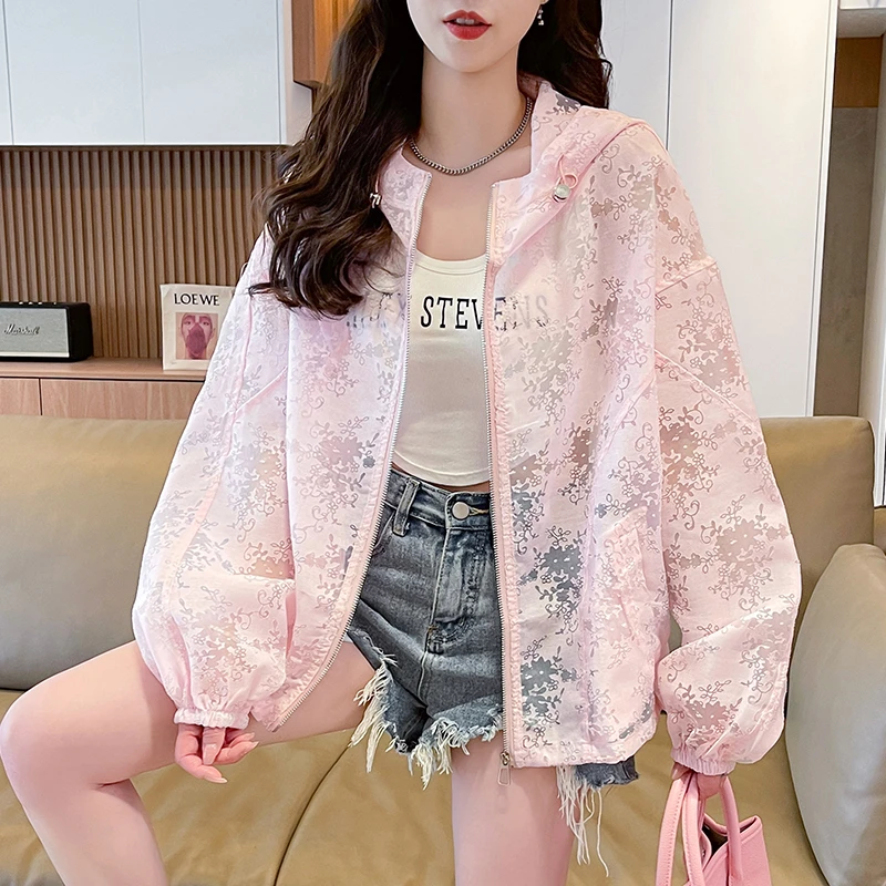 镂空提花连帽防晒衣外套女2025夏季新款学生百搭宽松薄款休闲上衣