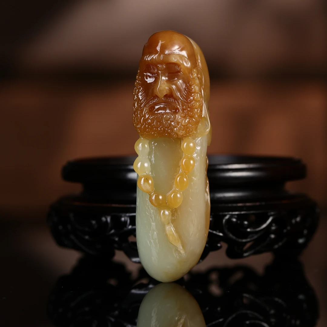 和田玉糖白玉达摩把件25110100964