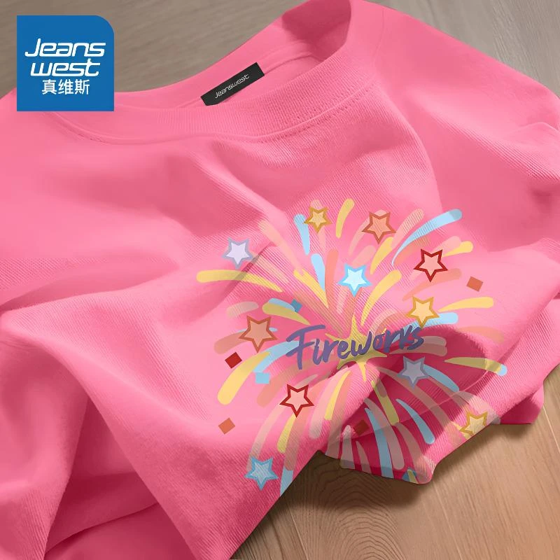 真维斯芭乐粉t恤女2025新款风格穿搭宽松纯棉短袖甜妹多巴胺穿搭
