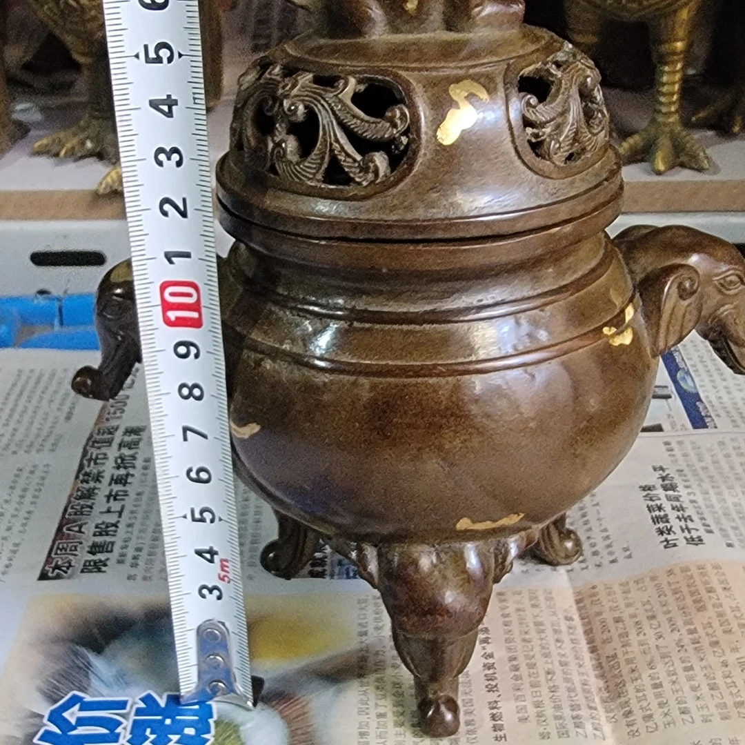 三足象耳铜香炉家用办公室书房装饰摆件檀香炉
