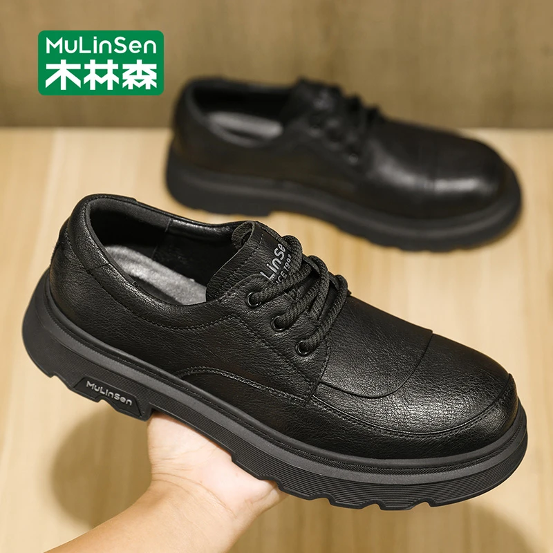 木林森皮鞋男款休闲英伦风正装商务秋春秋户外厚底大头工装马丁靴