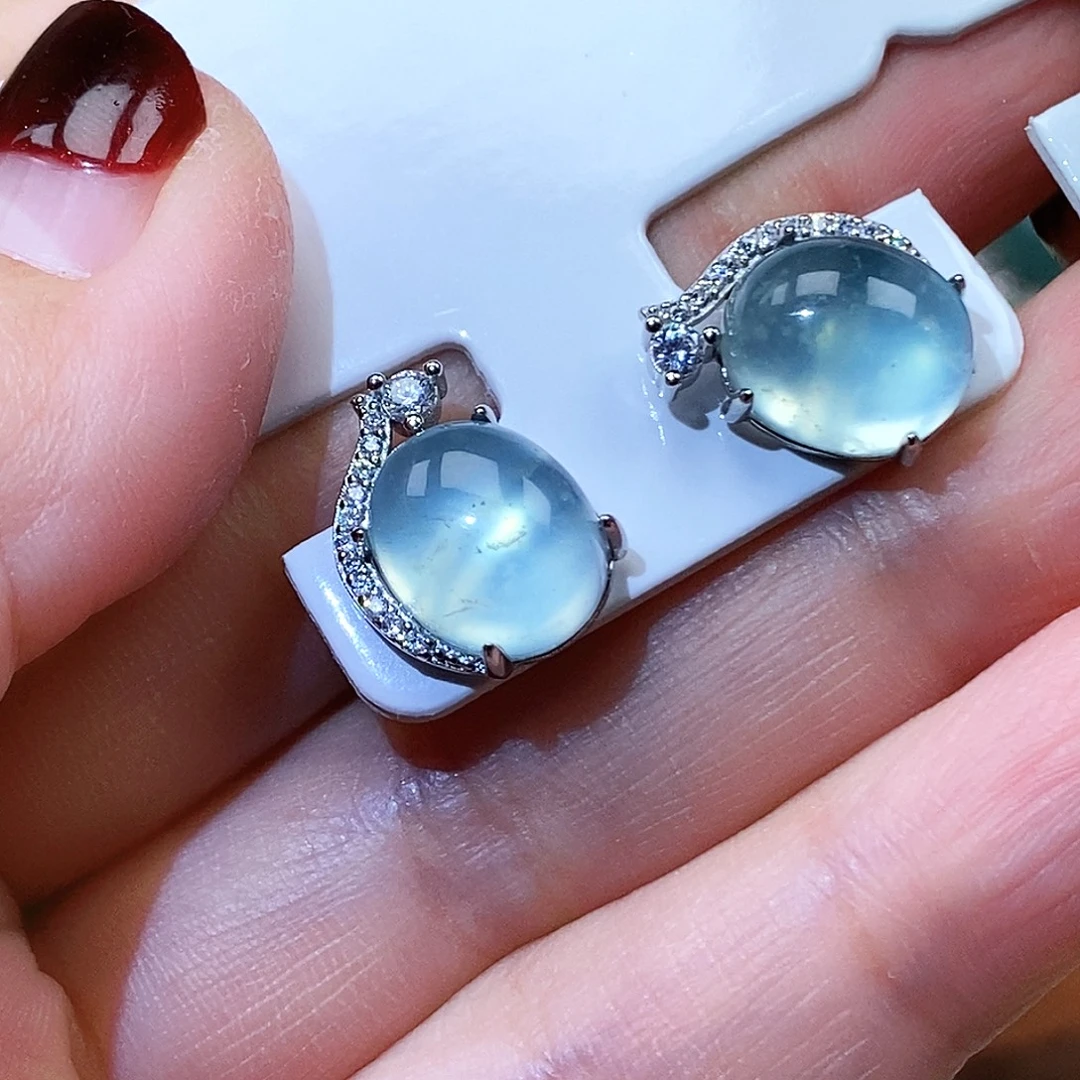 A****蛇纹石玉银S925镶嵌耳坠