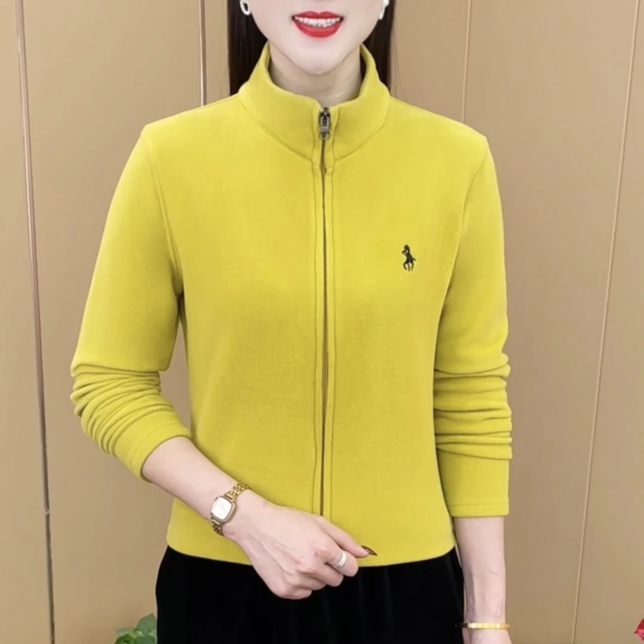 冬季新款时尚双拉链纯色刺绣百搭双面德绒气质显瘦打底上衣M300