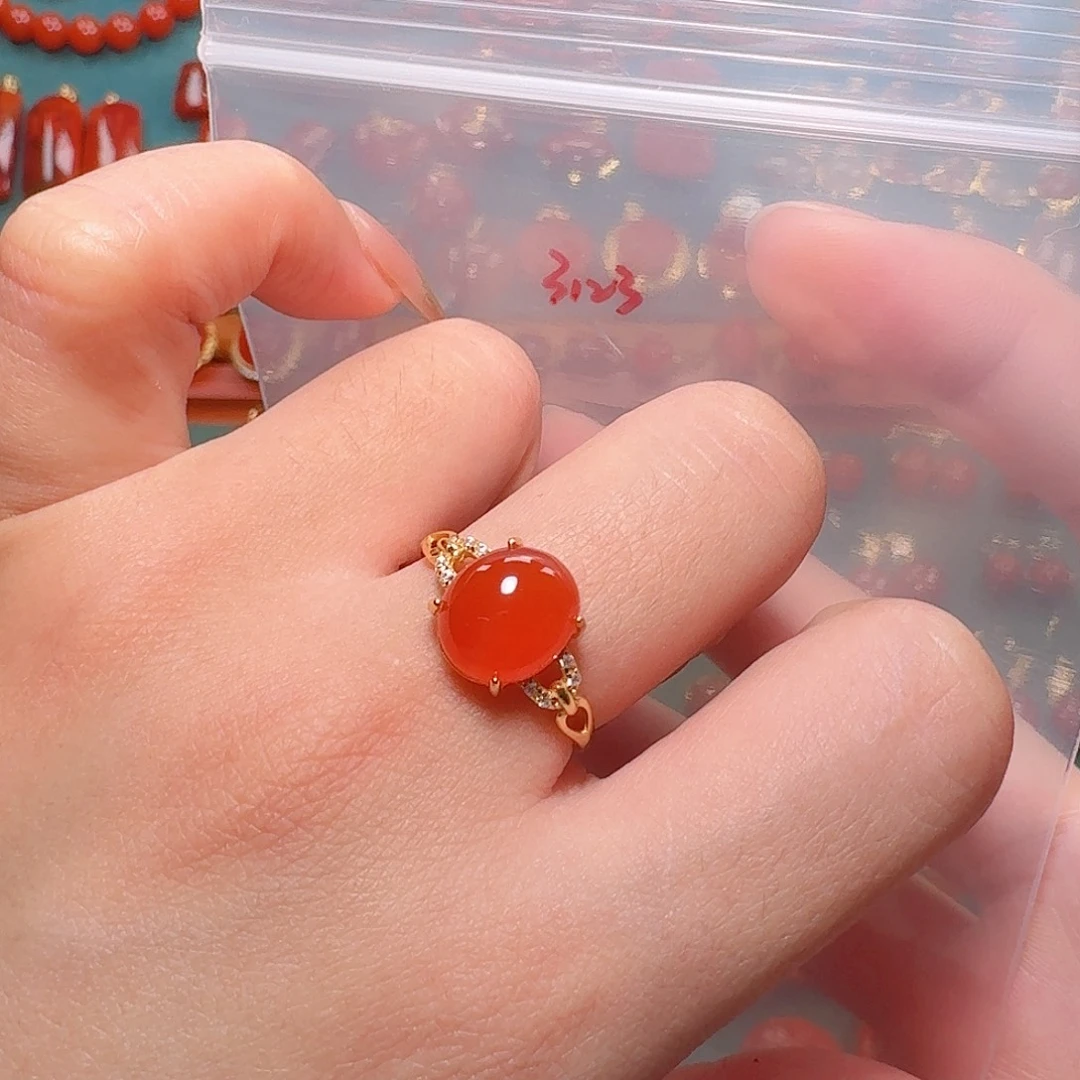 南红玛瑙银S925镶嵌戒指