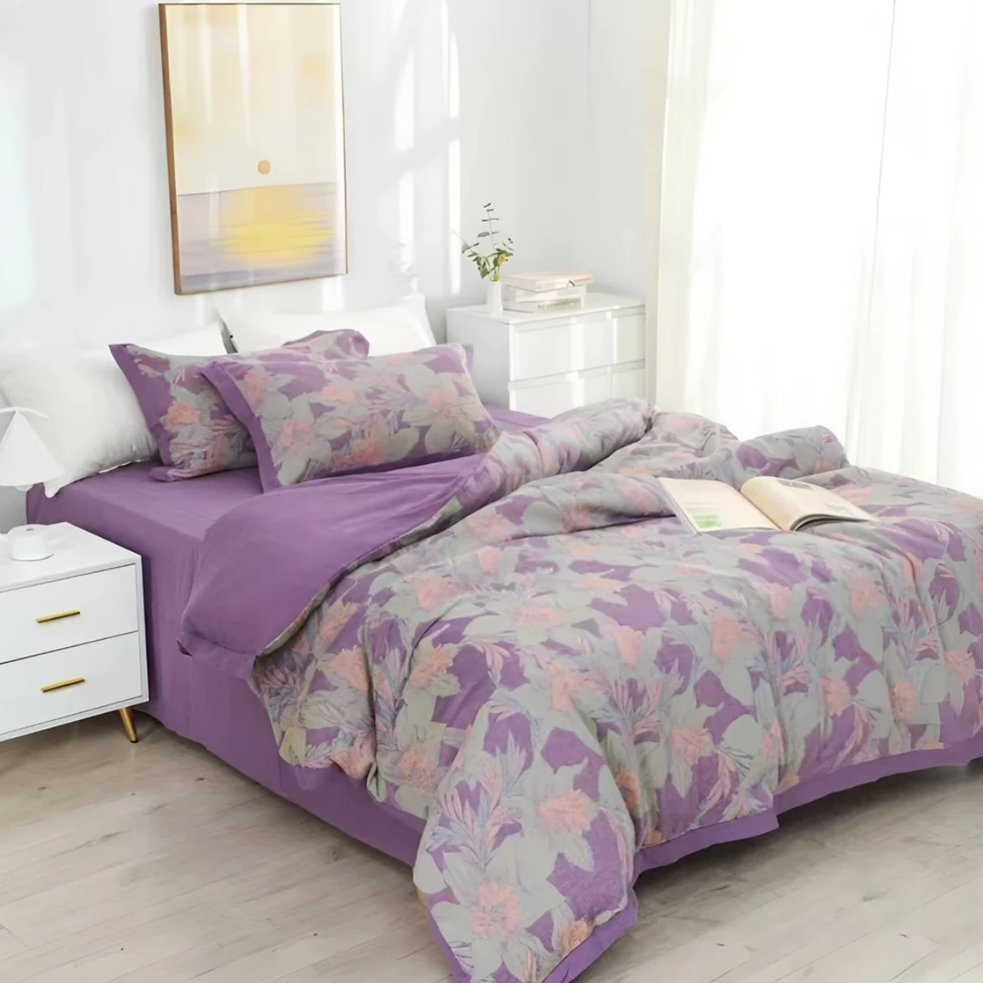 亲肤棉双层纱四件套--清莹花香(纽扣)