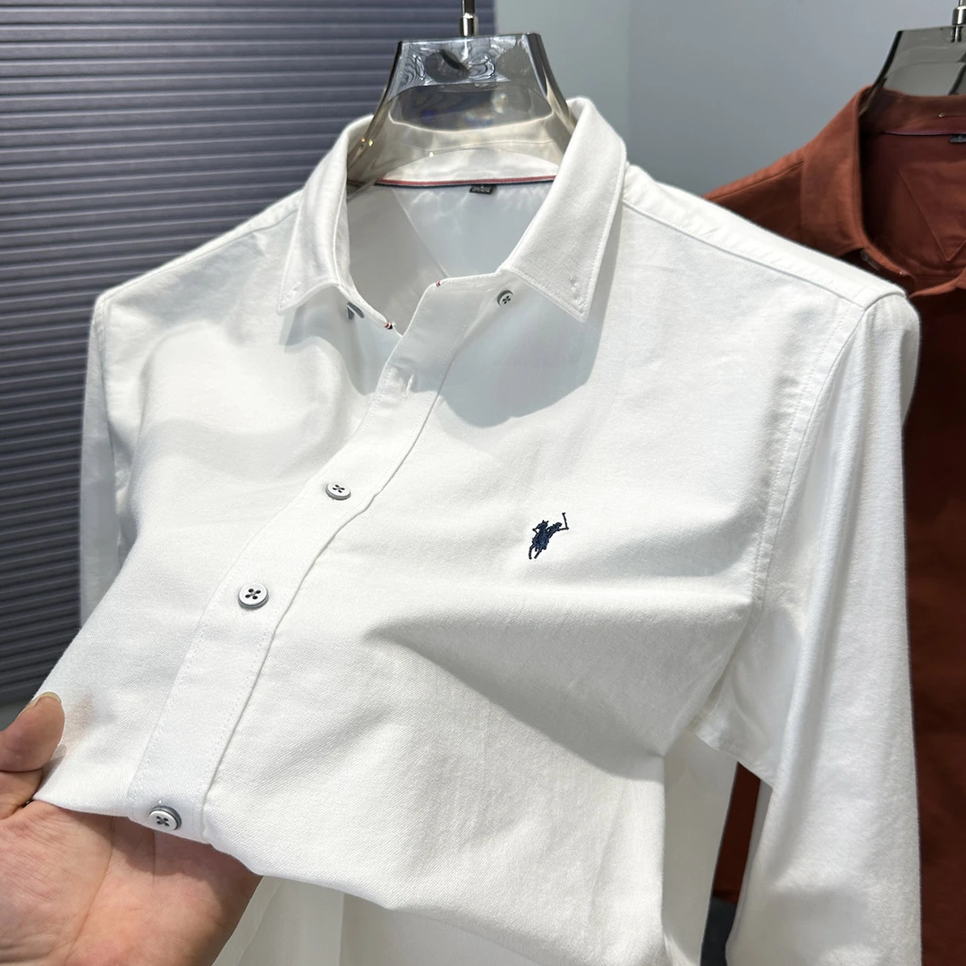 Zero Degree North100%纯棉长袖衬衫男士春秋刺绣休闲百搭衬衣