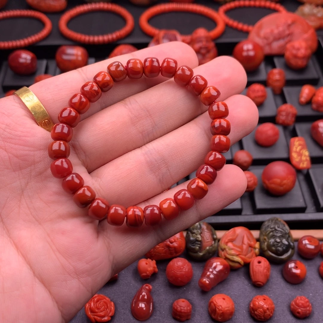 南红玛瑙未镶嵌南红川料原矿火焰玫红老型手串7.7mm