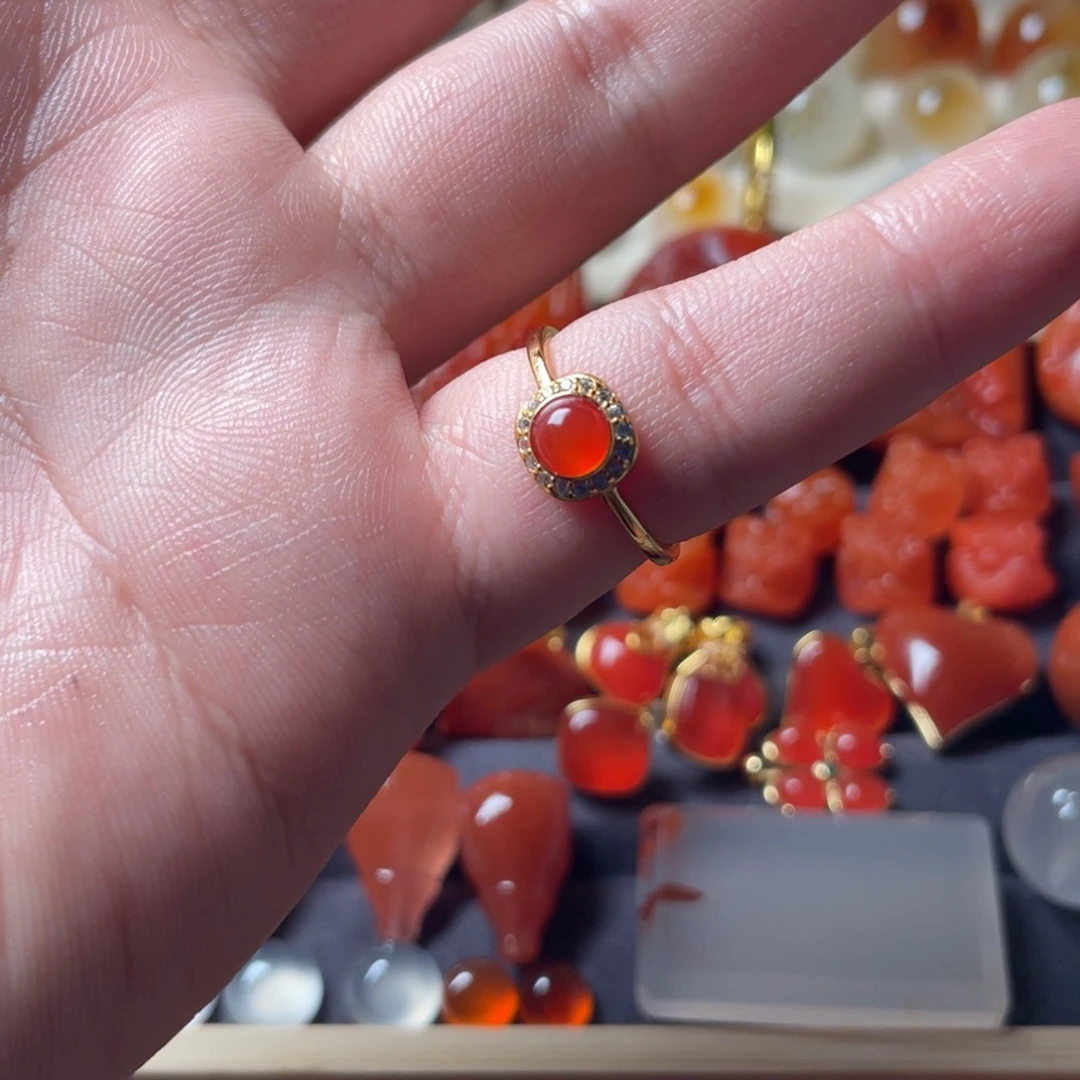 南红玛瑙银S925镶嵌戒指