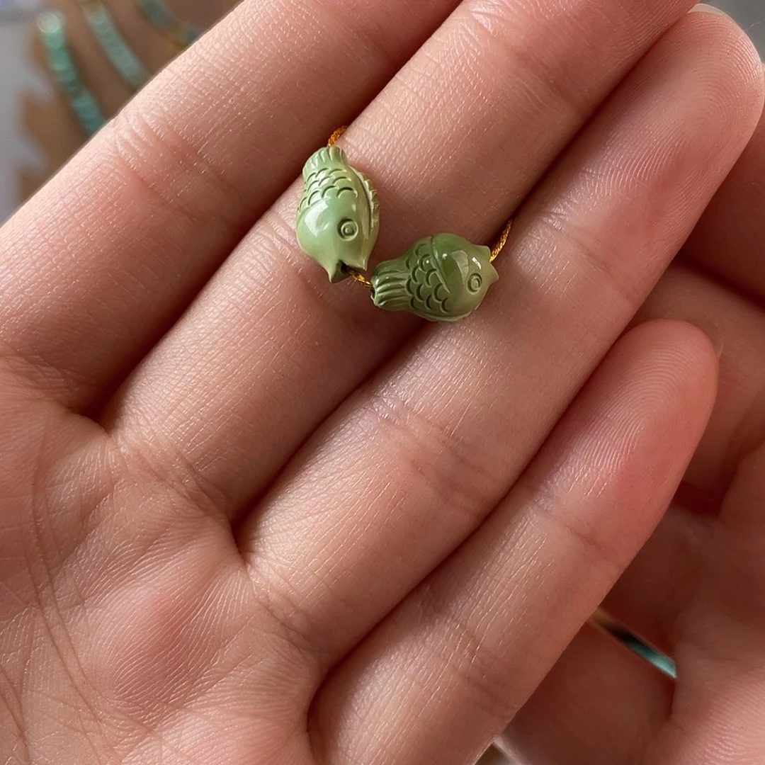 绿松石未镶嵌珠宝半成品鱼套装7.9+