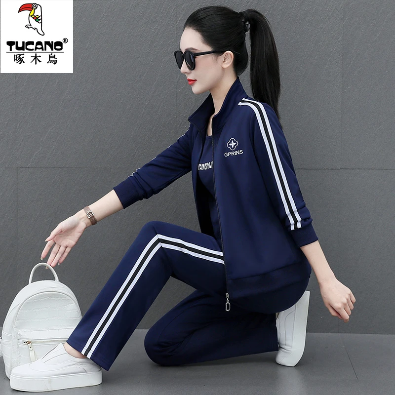 啄木鸟运动套装女春2025新款中年妈妈洋气显瘦开衫外套跑步休闲服