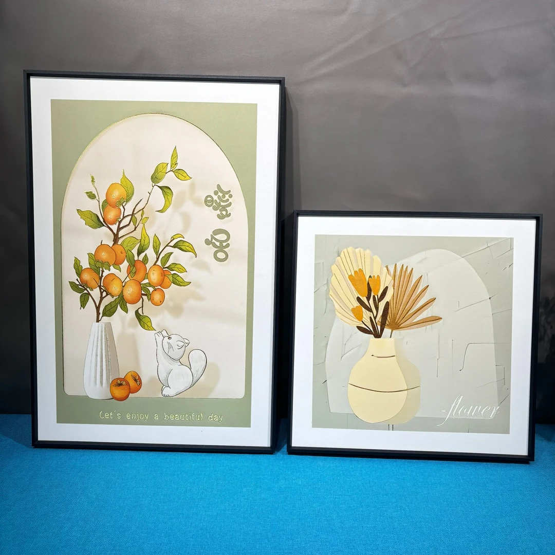 暖居奶油风小清新客厅装饰画北欧沙发背景墙挂画组合双联装饰品