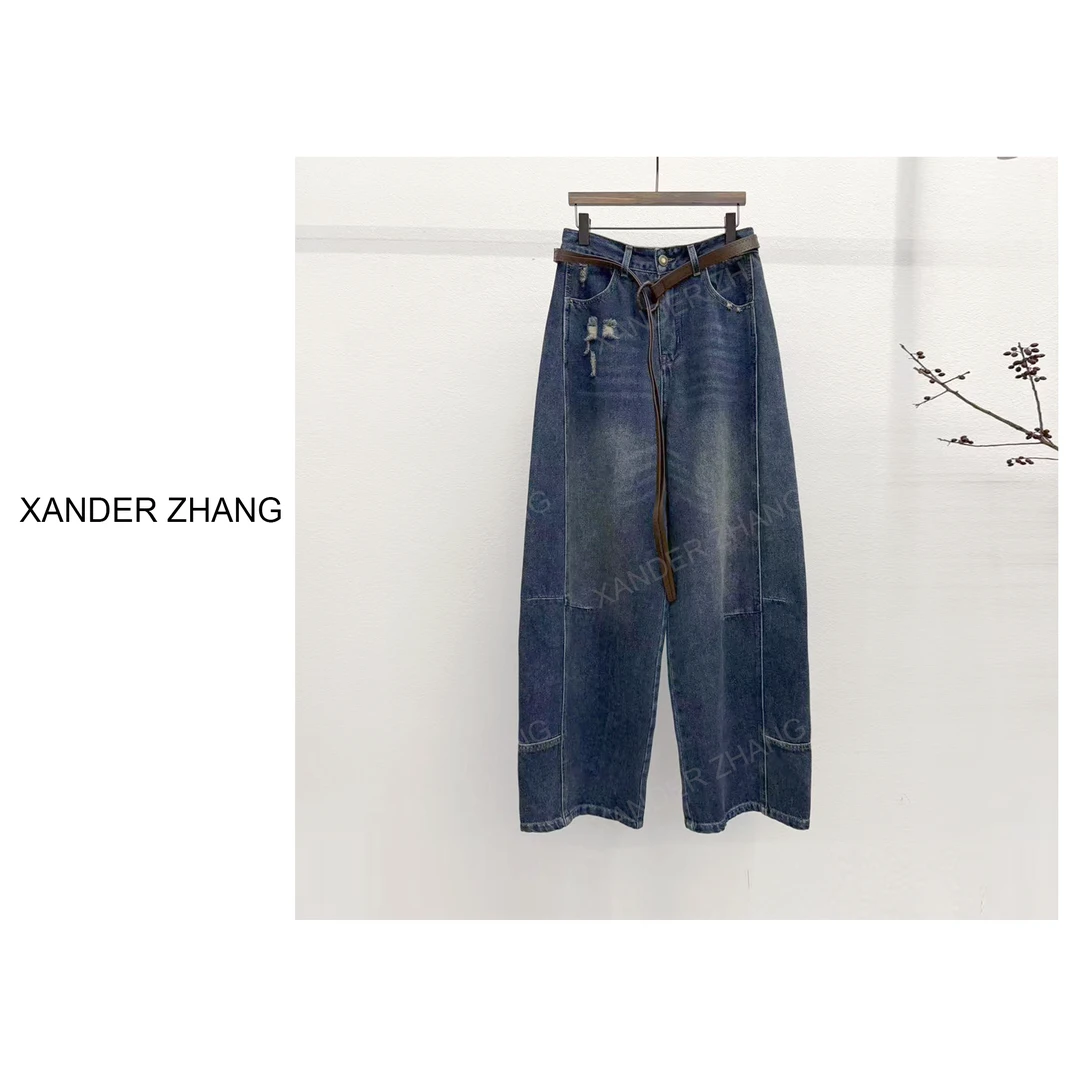 山大张复古水洗显瘦立体形窄版弯刀牛仔裤YBTR1J642百搭时尚休闲