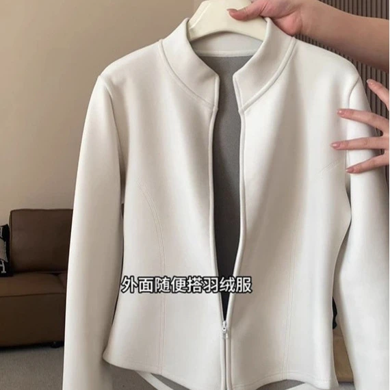 瑜伽外套女秋冬新款保暖双拉链内搭上衣小立领加绒加厚保暖瑜伽服