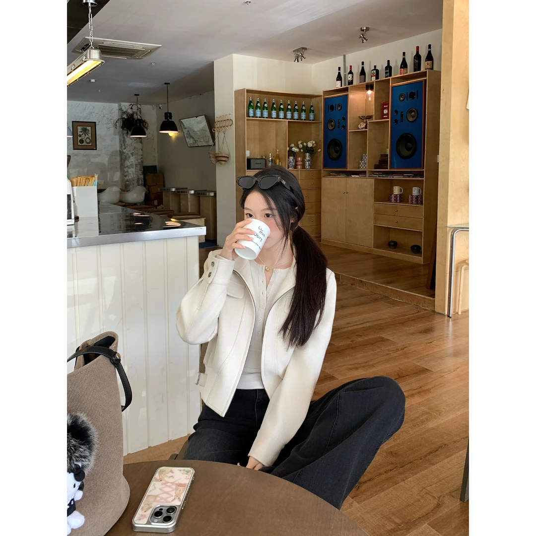 切糕自制【美式清晨】小个子女秋流光风慵懒质感夹克外套